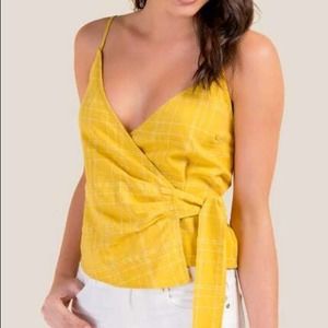 HARPER Heritage yellow plaid wrap tank top L